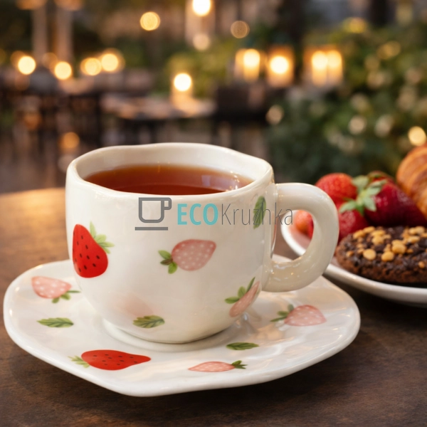 Порцелянова чашка з блюдцем 300 мл Суниця-полуниця (8030 ...