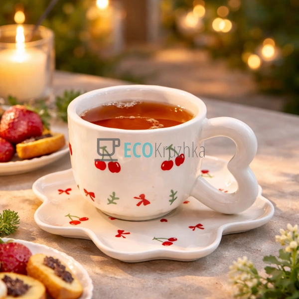 Порцелянова чашка з блюдцем 250 мл Вишнева любов (8030-4 ...