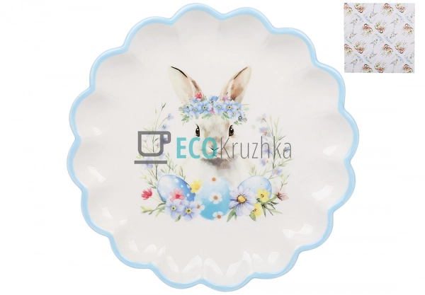 Керамічна тарілка 20 см Зайчик у квітах рожевий (DM189-E ...