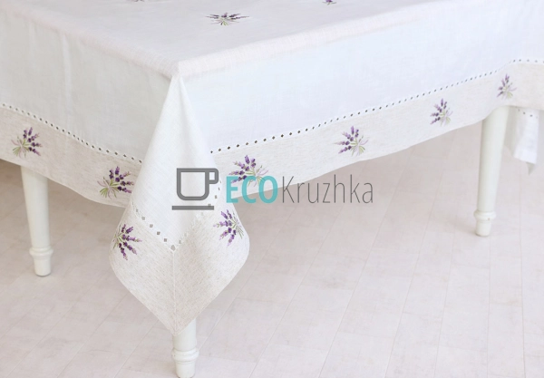Лляна скатертина з вишивкою лаванди 150 х 220 см (445-28 ...