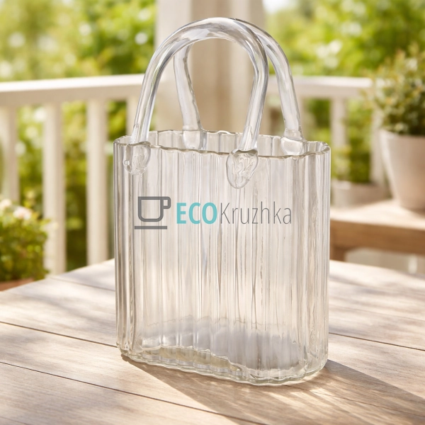 Ваза з прозорого скла у формі Сумочки 15 х 8.5 х 22 см с ...