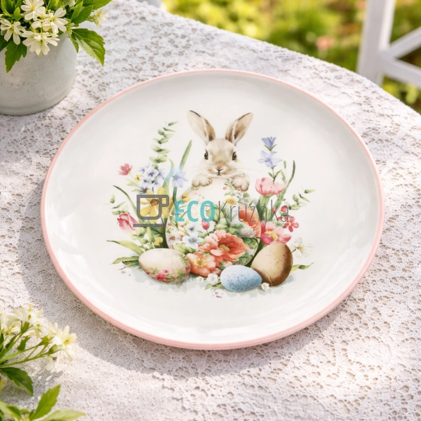 Керамічна тарілка 20 см Зайчик у квітах рожевий (DM185-E ...
