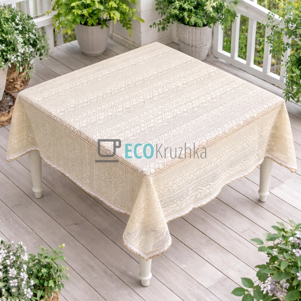 Бавовняна скатертина з в’язаним мереживом Boho Crochet 1 ...