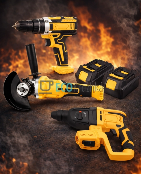 Набір 3в1: перфоратор, шурупокрут, болгарка X-335 жовтий ... Набір 3в1: перфоратор, шурупокрут, болгарка X-335 жовтий ...