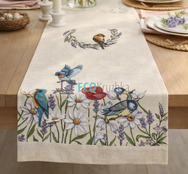 Ранер гобеленовий на стіл Птахи у квітах 45 х 140 см (12 ...
