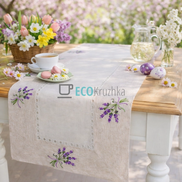 Лляна доріжка на стіл з вишивкою Lavender Linen 40 х 150 ...