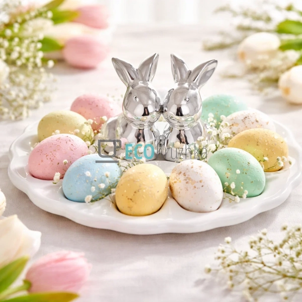 Блюдо для яєць керамічне зі срібним кроликом 20.2×8.5 см ...