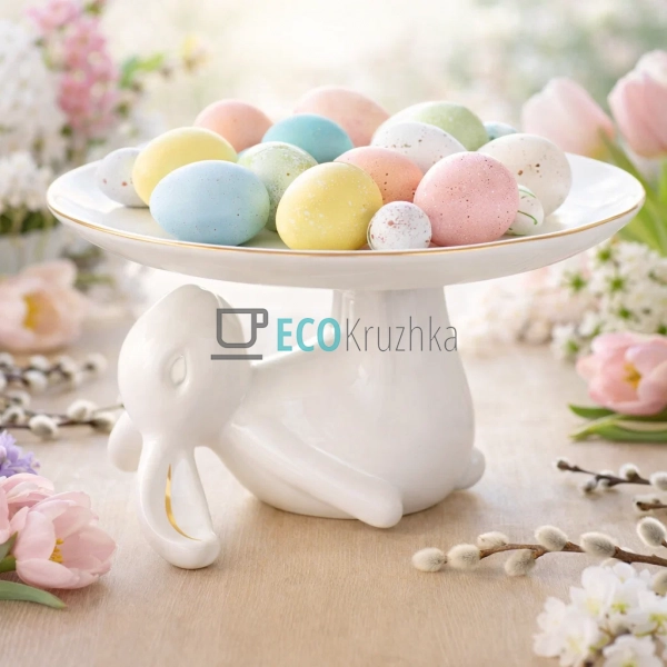 Блюдо керамічне на підставці Кролик Акробат із золотом 2 ...