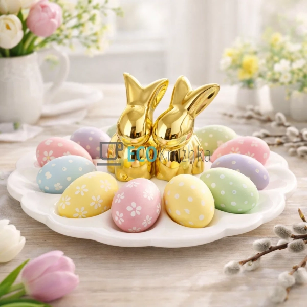 Блюдо для яєць керамічне з золотим кроликом 20.2×8.5 см  ...