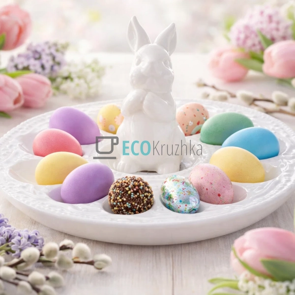 Декоративна тарілка для яєць з Кроликом, 24×11 см, глянц ...