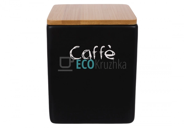 Керамічна банка Caffe 10×10×13 см з бамбуковою кришкою ч ...