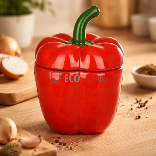Керамічна ємність Перець червоний 700 мл 13.5×13×17.2 см ...