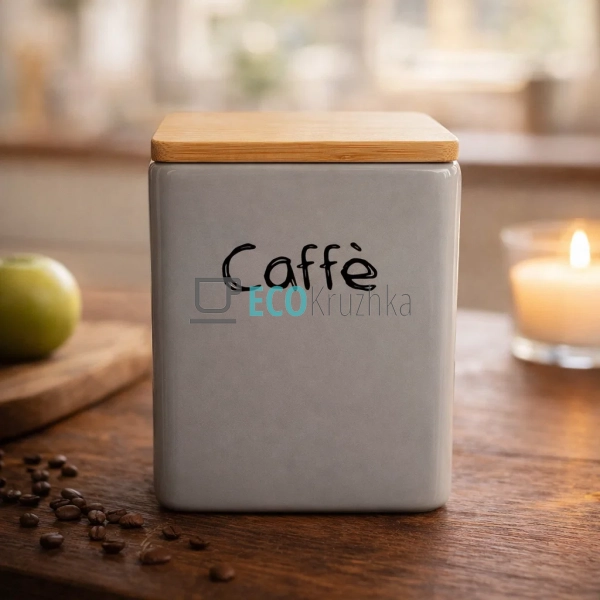 Керамічна банка Caffe 10×10×13 см з бамбуковою кришкою с ...