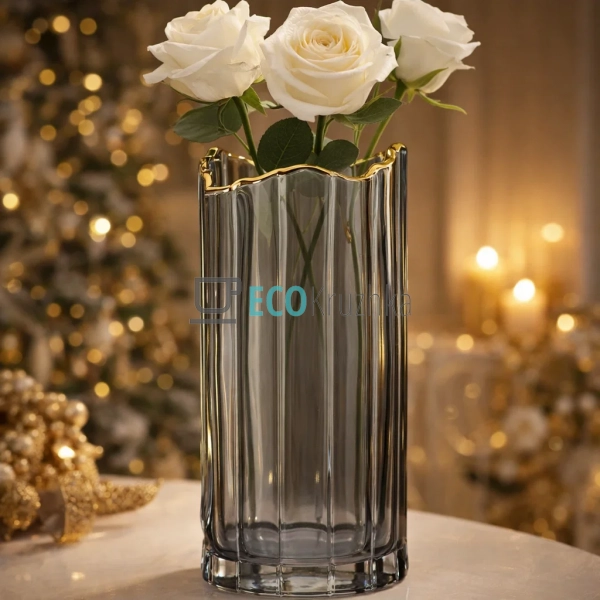 Ваза Гетсбі D11.5 х 25см, димчасто-сіра з золотом (527-8 ... Ваза Гетсбі D11.5 х 25см, димчасто-сіра з золотом (527-8 ...