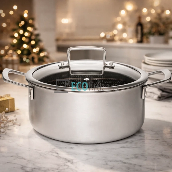 Каструля 2.7л нержавіюча професійна з кришкою 18х10 см E ... Каструля 2.7л нержавіюча професійна з кришкою 18х10 см E ...