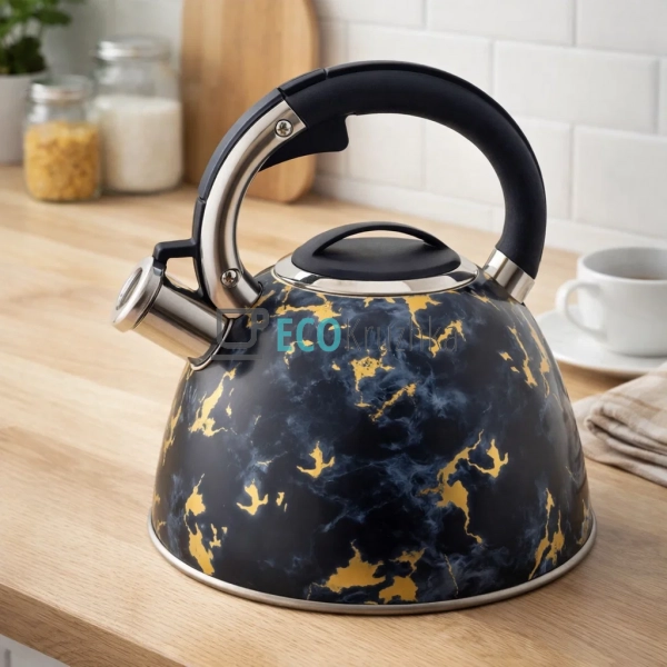 Чайник зі свистком 3 л Edenberg з нержавіючої сталі чорн ...