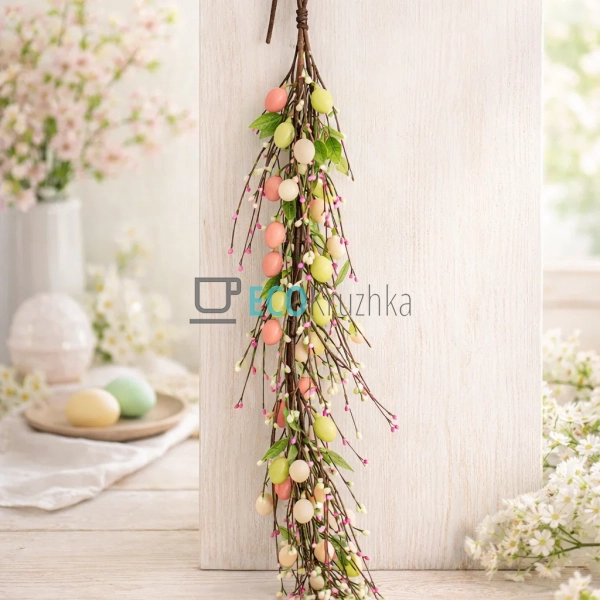 Великодня декоративна гірлянда з яйцями, ягодами та лист ...