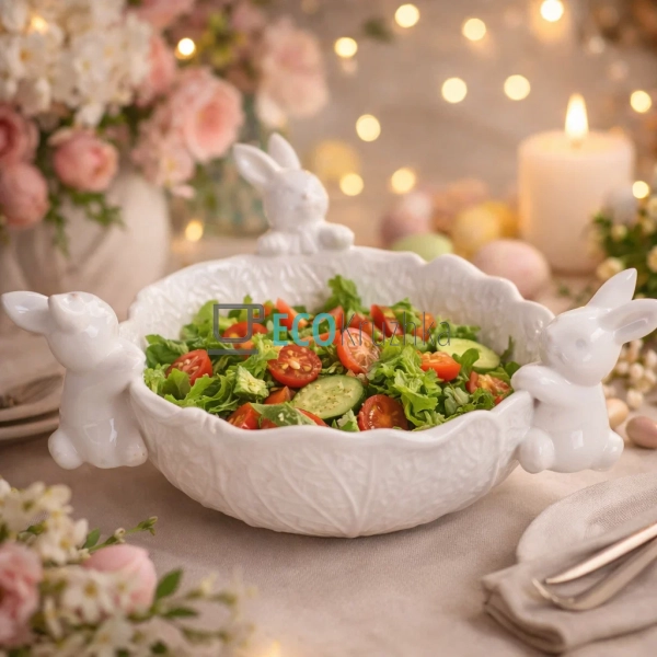 Керамічна піала "Зайки з капустою" 1.5 л біла (928-127)