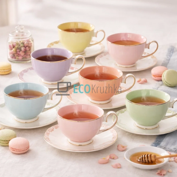 Чайний набір Pastel Symphony 6 чашок 200 мл і 6 блюдець  ...