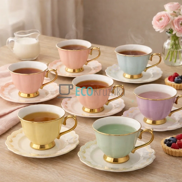 Чайний набір Pastel Royale 6 чашок 230 мл і 6 блюдець (9 ...