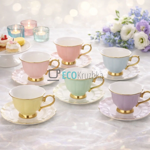 Чайний набір Pastel Royale 6 чашок 230 мл і 6 блюдець (9 ...