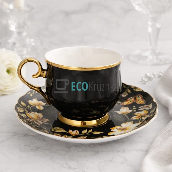 Чайний набір Black Magnolia 6 чашок 200 мл і 6 блюдець ( ...