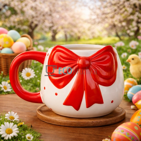 Кухоль керамічний Бант 400 мл біло-червоний (304-039) Кухоль керамічний Бант 400 мл біло-червоний (304-039)