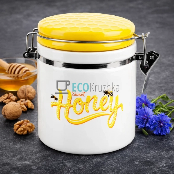 Керамічна банка Honey з кришкою 480 мл, уцінка: недокрас ...