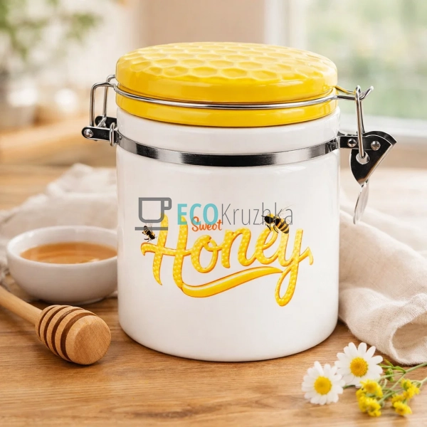 Керамічна банка Honey з кришкою 480 мл, уцінка: недокрас ...