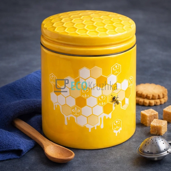 Керамічна банка Honey з кришкою 480 мл, жовта (DM795-HN)