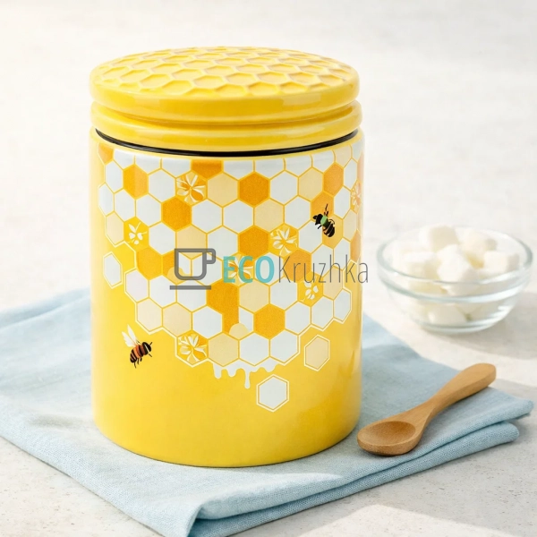 Керамічна банка Honey з кришкою 650 мл, жовта (DM793-HN)