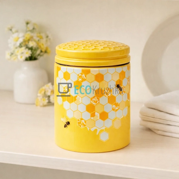 Керамічна банка Honey з кришкою 650 мл, жовта (DM793-HN)