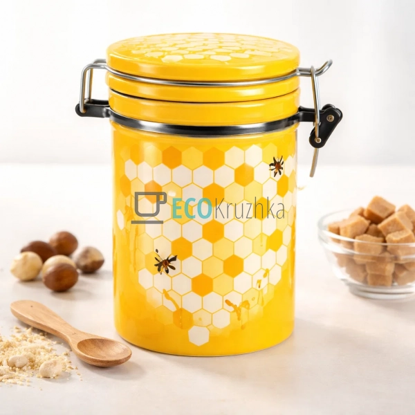 Керамічна банка Honey з кришкою та кліпсою 650 мл, жовта ...