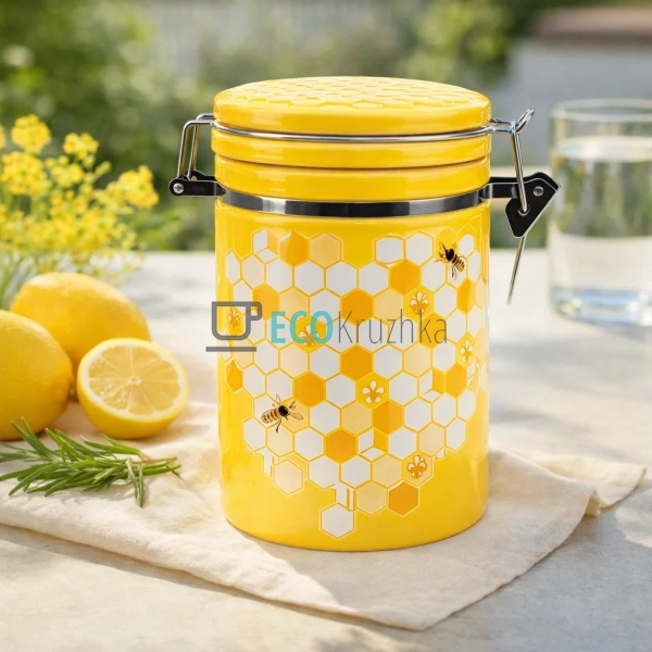Керамічна банка Honey з кришкою та кліпсою 650 мл, жовта ...