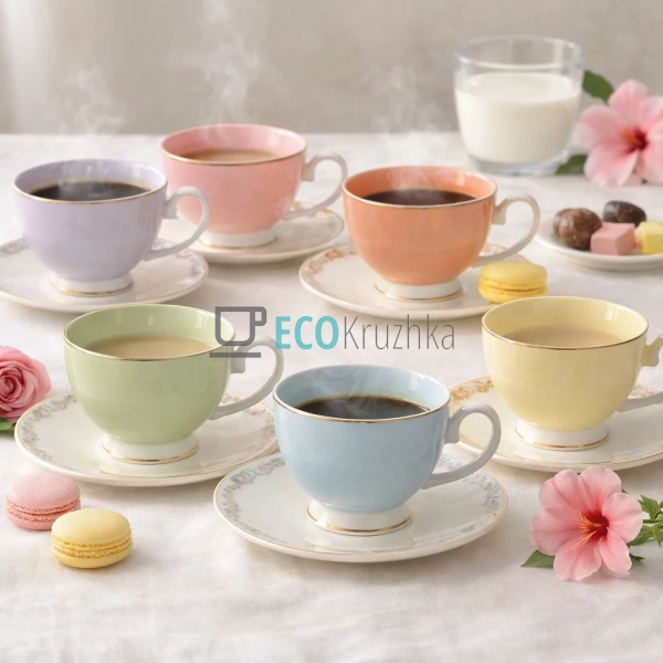 Кавовий набір порцеляновий Pastel Symphony 6 чашок 100 м ... Кавовий набір порцеляновий Pastel Symphony 6 чашок 100 м ...