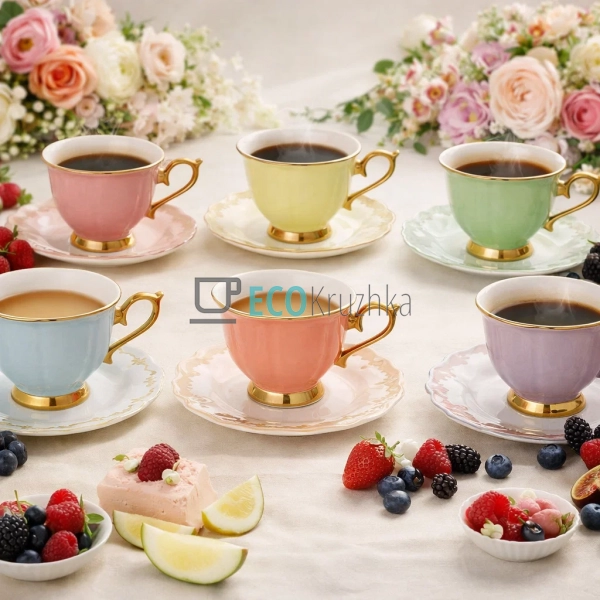 Кавовий набір порцеляновий Pastel Royale 6 чашок 100 мл ... Кавовий набір порцеляновий Pastel Royale 6 чашок 100 мл ...