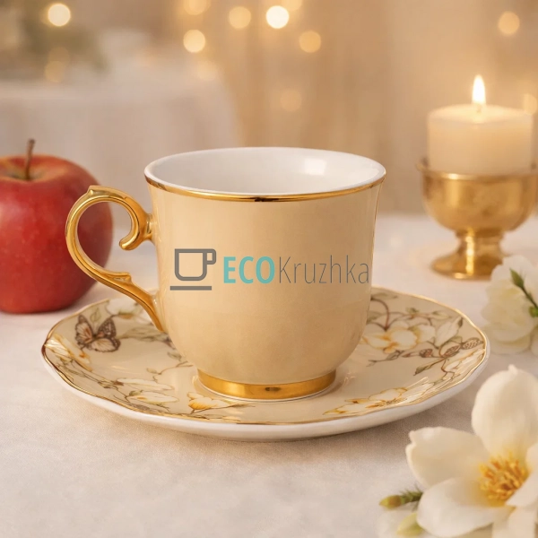 Кавовий набір порцеляновий Beige Magnolia 6 чашок 90 мл ... Кавовий набір порцеляновий Beige Magnolia 6 чашок 90 мл ...