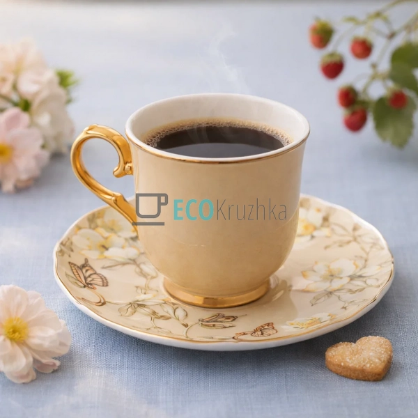 Кавовий набір порцеляновий Beige Magnolia 6 чашок 90 мл ... Кавовий набір порцеляновий Beige Magnolia 6 чашок 90 мл ...