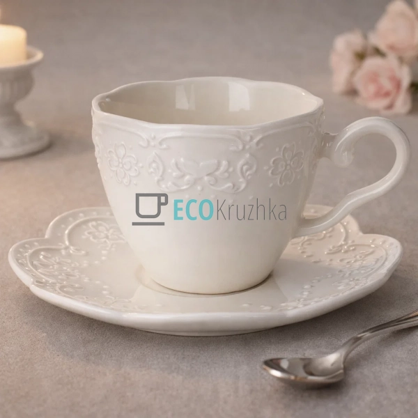 Порцелянова чашка з блюдцем ‘Мереживо’ 180 мл біла (988- ... Порцелянова чашка з блюдцем ‘Мереживо’ 180 мл біла (988- ...