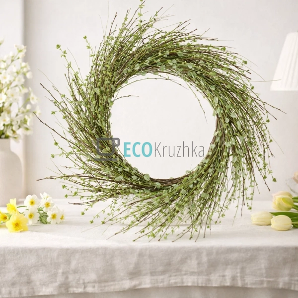Великодній декоративний вінок на двері 53 см зелений (H3 ... Великодній декоративний вінок на двері 53 см зелений (H3 ...