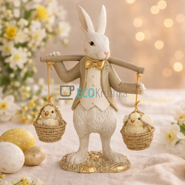 Декоративна статуетка Заєць з курчатами в кошиках 17 см ... Декоративна статуетка Заєць з курчатами в кошиках 17 см ...
