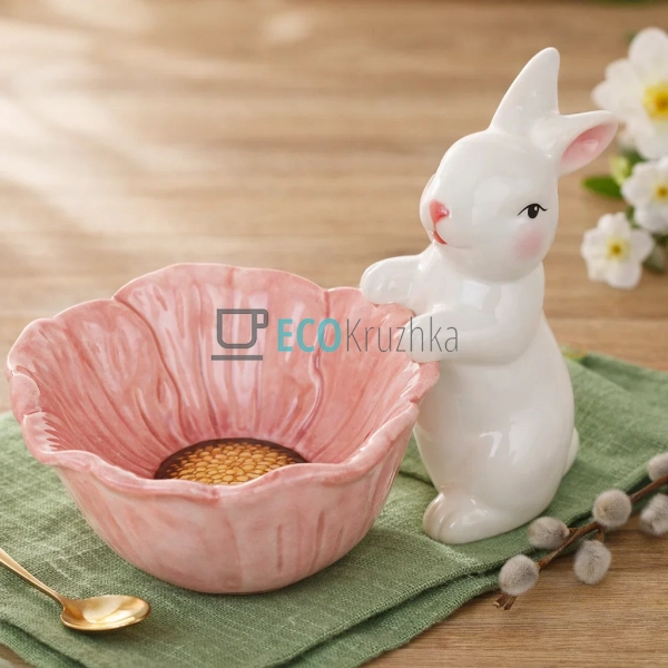 Керамічна піала Зайка з квіткою 670 мл рожева (928-147) Керамічна піала Зайка з квіткою 670 мл рожева (928-147)