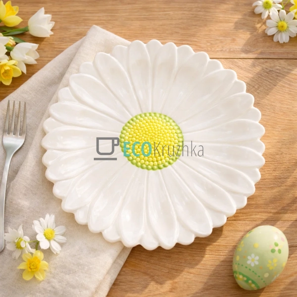 Керамічна тарілка Ромашка 21 см біла (928-018)