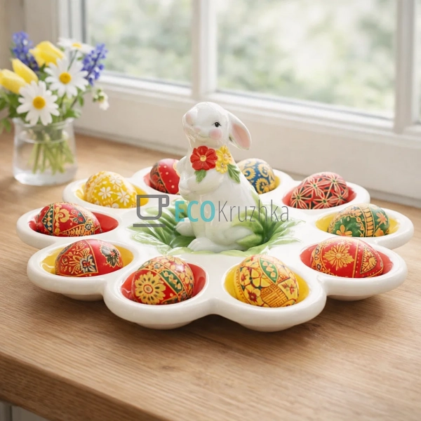 Керамічна підставка для 10 яєць Зайка в капусті 24.7х24× ...