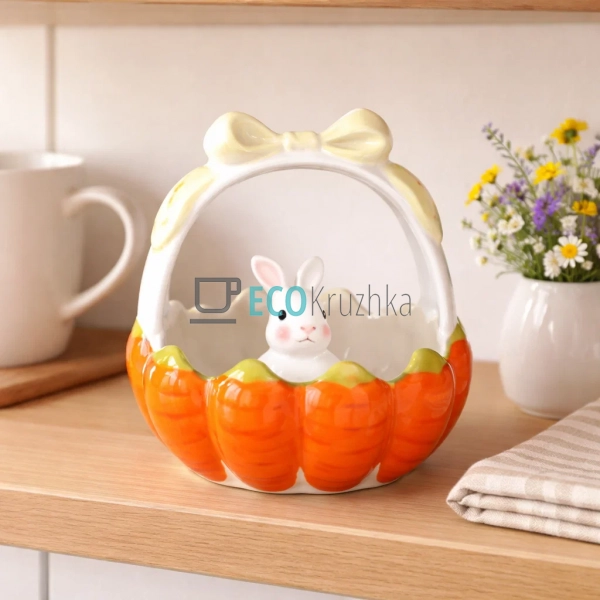 Керамічна цукерниця Зайчик у морквині 14.5×16.5 см (928- ...