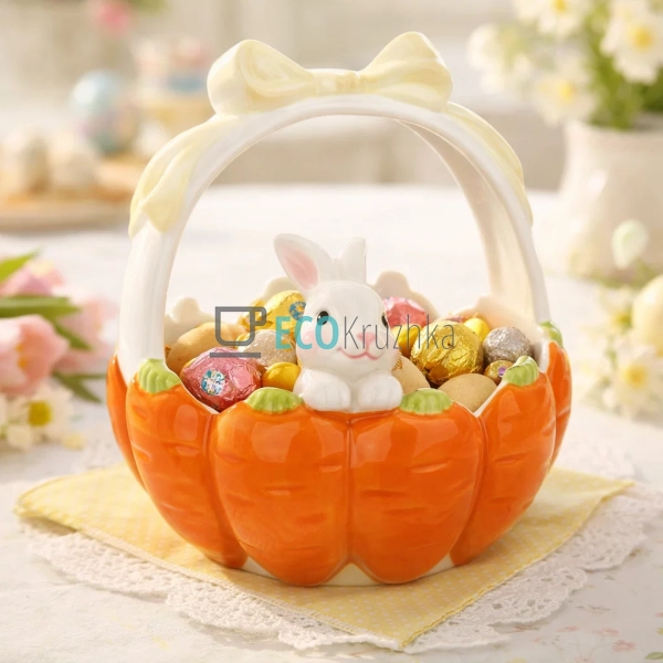 Керамічна цукерниця Зайчик у морквині 14.5×16.5 см (928- ...
