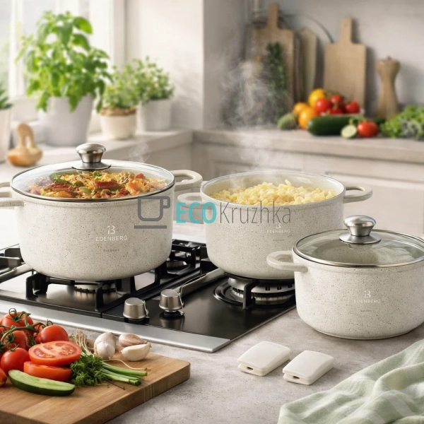 Набір каструль Edenberg з литого алюмінію 6 предметів з  ...