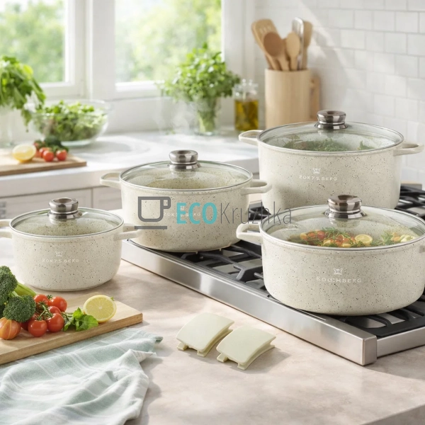 Набір каструль Edenberg з литого алюмінію 8 предметів з ... Набір каструль Edenberg з литого алюмінію 8 предметів з ...