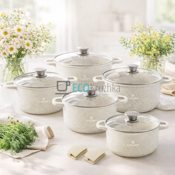 Набір каструль Edenberg з литого алюмінію 10 предметів з ... Набір каструль Edenberg з литого алюмінію 10 предметів з ...