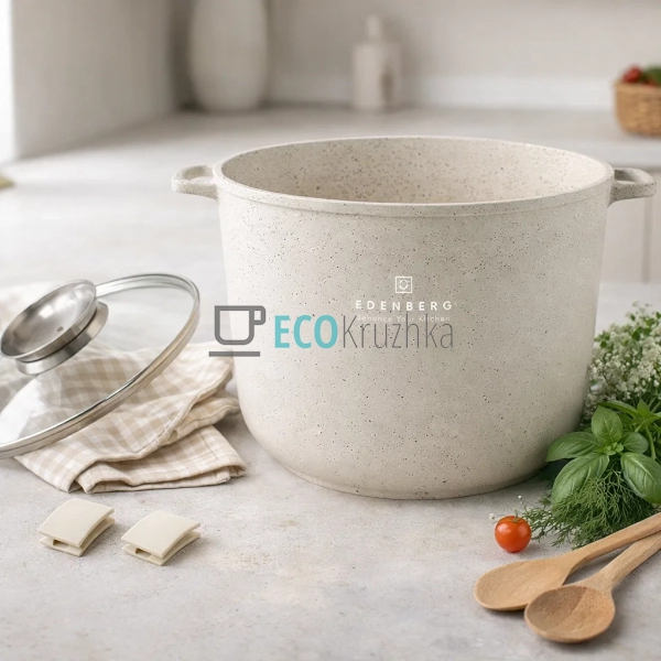 Каструля глибока Edenberg EB-3963 10 л з кришкою та марм ...